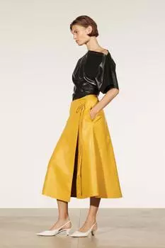 Кожаный топ с драпировкой ZARA, черный