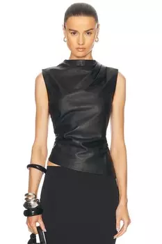 Кожаный топ со сборками AEXAE, черный