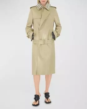 Кожаный тренч с клетчатым воротником Burberry, цвет Hunter
