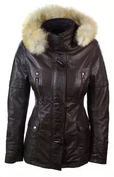 Кожаный тренчкот средней длины с капюшоном TruClothing, коричневый