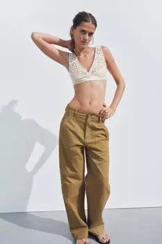 Кожаный треугольный бюстгальтер ZARA, экрю