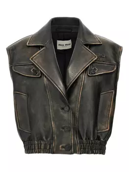 Кожаный укороченный жилет Miu Miu, коричневый