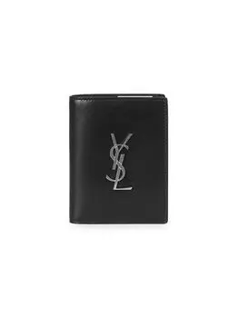 Кожаный вертикальный бумажник в два сложения Saint Laurent, черный