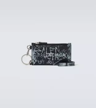 Кожаный визитница Cash с логотипом Balenciaga, черный