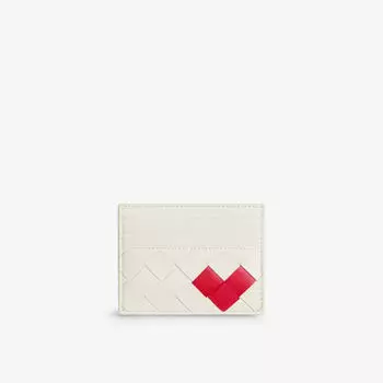 Кожаный визитница Intrecciato с сердечком Bottega Veneta, цвет white-vern/whi/whi-g