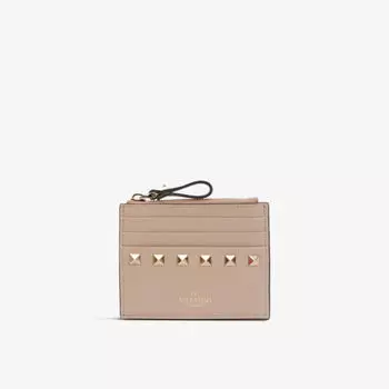 Кожаный визитница Rockstud Valentino Garavani, цвет poudre