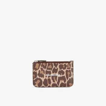 Кожаный визитница с логотипом Balenciaga, цвет leopard print