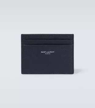 Кожаный визитница с логотипом Saint Laurent, черный
