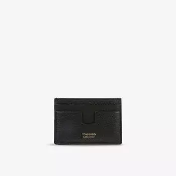 Кожаный визитница с тиснением логотипа Tom Ford, черный