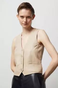Кожаный жилет Answear Lab, бежевый