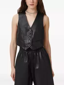 Кожаный жилет на пуговицах AllSaints, черный