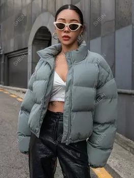 Kpop Пальто с открытыми плечами на молнии с толстым карманом Dazy, зеленый