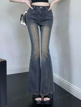 Kpop Потертые джинсы Bootcut Dazy, тёмно-синий