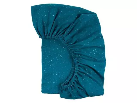 KraftKids обтянула листовой муслин золотыми точками на бирюзовыйовой посадке. ф. матрас 90 х 200 см.