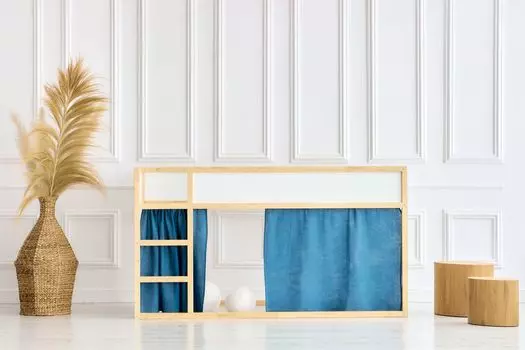 KraftKids занавески-чердаки муслиновые синие муслиновые синие два передних шарфа, синий