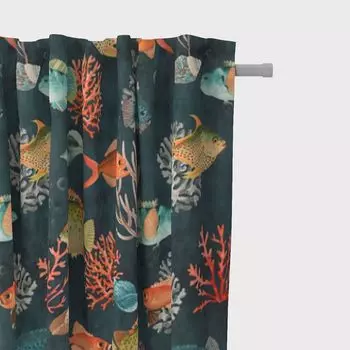 КРАСИВАЯ ЖИЗНЬ. Бархатные шторы с тропическими птицами и растениями, коричневые, разноцветные, 245 см, подвесные, с копченой петлевой лентой Schner-Leben, синий