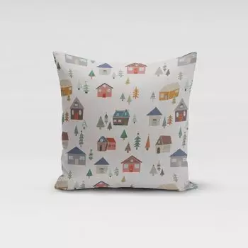 КРАСИВАЯ ЖИЗНЬ. Чехол на подушку Альпийские сумеречные домики ели экрю размер 80х80см (ВхШ) размер 80х80см (ВхШ) Schner-Leben