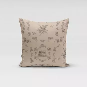 КРАСИВАЯ ЖИЗНЬ. Чехол на подушку ангел розы птица натуральный черный размер 70х70см (ВхШ) 70х70см (ВхШ) размер Schner-Leben