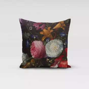 КРАСИВАЯ ЖИЗНЬ. Чехол на подушку бархатные цветы тюльпаны пионы зеленый разноцветный размер 70х70см (ВхШ) размер 70х70см (ВхШ) Schner-Leben
