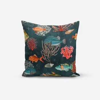 КРАСИВАЯ ЖИЗНЬ. Чехол на подушку бархатные рыбки кораллы цвета морской волны размер 70х70см (ВхШ) 70х70см (ВхШ) Schner-Leben