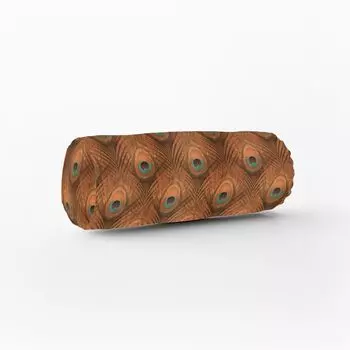 КРАСИВАЯ ЖИЗНЬ. Чехол на подушку бархатный павлиний глаз перо павлина охра золото размер 15х40см (хШ) валик для шеи 15х40см (хШ) размер валик для шеи Schner-Leben