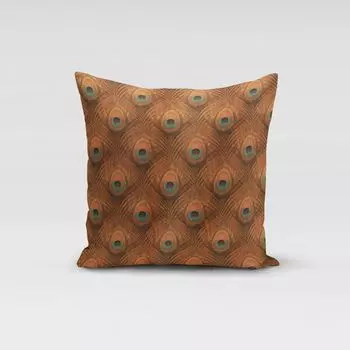 КРАСИВАЯ ЖИЗНЬ. Чехол на подушку бархатный павлиний глаз перо павлина охра золото размер 60х60см (ВхШ) размер 60х60см (ВхШ) Schner-Leben