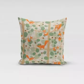 КРАСИВАЯ ЖИЗНЬ. Чехол на подушку белка на дереве зеленый оранжевый размер 80х80см (ВхШ) размер 80х80см (ВхШ) Schner-Leben