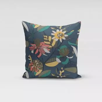 КРАСИВАЯ ЖИЗНЬ. Чехол на подушку большие цветы цветы листья серый разноцветный размер 70x70см (ВxШ) размер 70x70см (ВxШ) Schner-Leben