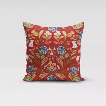 КРАСИВАЯ ЖИЗНЬ. Чехол на подушку цветы кролик красный зеленый синий размер 80х80см (ВхШ) размер 80х80см (ВхШ) Schner-Leben