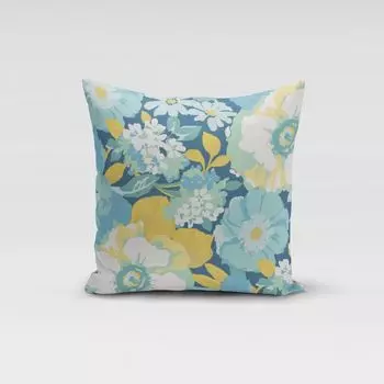 КРАСИВАЯ ЖИЗНЬ. Чехол на подушку цветы листья синий белый зеленый размер 70х70см (ВхШ) размер 70х70см (ВхШ) Schner-Leben