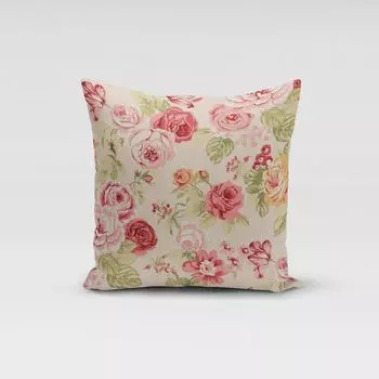 КРАСИВАЯ ЖИЗНЬ. Чехол на подушку цветы розы бежевый зеленый красный размер 80х80см (ВхШ) размер 80х80см (ВхШ) Schner-Leben