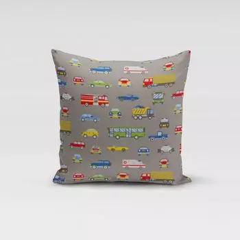 КРАСИВАЯ ЖИЗНЬ. Чехол на подушку для автомобилей, полицейского автобуса, пожарной машины, серый, разноцветный, размер 80x80 см (ВxШ), размер 80x80 см (ВxШ) Schner-Leben
