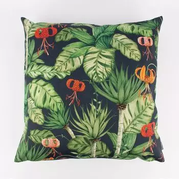 КРАСИВАЯ ЖИЗНЬ. Чехол на подушку для улицы, листья, цветы, синий, зеленый, красный, размер 70x70 см (ВxШ), размер 70x70 см (ВxШ) Schner-Leben