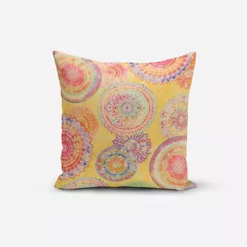 КРАСИВАЯ ЖИЗНЬ. Чехол на подушку для улицы, мандала, акварель, желтый, красочный, размер 80x80 см (ВxШ), размер 80x80 см (ВxШ) Schner-Leben