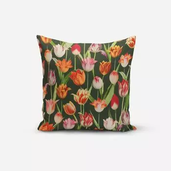 КРАСИВАЯ ЖИЗНЬ. Чехол на подушку для улицы, тюльпан, роспись тюльпанов, зеленый, красный, размер 70x70 см (ВxШ), размер 70x70 см (ВxШ) Schner-Leben