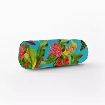 КРАСИВАЯ ЖИЗНЬ. Чехол на подушку для улицы, экзотические цветы, бирюзовый, многоцветный, размер 15x40см (xW), валик для шеи 15x40см (xW), размер валика для шеи Schner-Leben