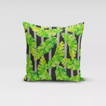 КРАСИВАЯ ЖИЗНЬ. Чехол на подушку для улицы с пальмовыми листьями, зеленый, черный, серый, размер 70x70 см (ВxШ), размер 70x70 см (ВxШ) Schner-Leben