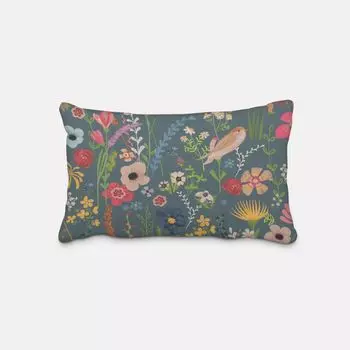КРАСИВАЯ ЖИЗНЬ. Чехол на подушку для улицы, счастливый сад, цветы, птицы, синий, размер бу, размер 60x80 см (ВxШ), размер 60x80 см (ВxШ) Schner-Leben
