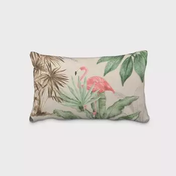 КРАСИВАЯ ЖИЗНЬ. Чехол на подушку для улицы, пальмовый попугай, фламинго, бежевый, разноцветный, размер 60x80 см (ВxШ), размер 60x80 см (ВxШ) Schner-Leben