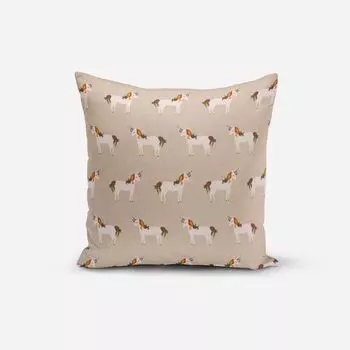 КРАСИВАЯ ЖИЗНЬ. Чехол на подушку Единорог Разноцветные Единороги натуральный красочный размер 80х80см (ВхШ) Размер 80х80см (ВхШ) Schner-Leben