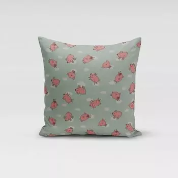 КРАСИВАЯ ЖИЗНЬ. Чехол на подушку Flying Pigs, свиные облака, мятно-розовый, размер 80x80см (ВxШ), размер 80x80см (ВxШ) Schner-Leben