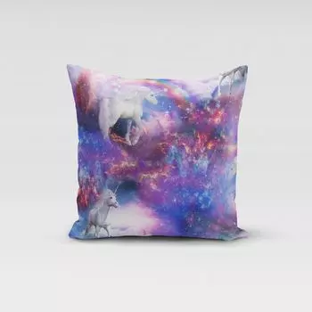 КРАСИВАЯ ЖИЗНЬ. Чехол на подушку галактика единорог синий белый разноцветный размер 80х80см (ВхШ) размер 80х80см (ВхШ) Schner-Leben