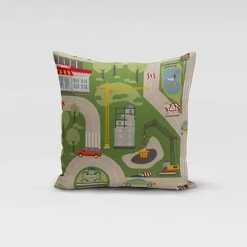 КРАСИВАЯ ЖИЗНЬ. Чехол на подушку, игровой материал, городские улицы, автомобили, зеленый, разноцветный, размер 80x80 см (ВxШ), размер 80x80 см (ВxШ) Schner-Leben