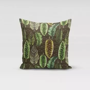 КРАСИВАЯ ЖИЗНЬ. Чехол на подушку из бархата с тропическими листьями, зеленый, коричневый, кремовый, размер 70х70см (ВхШ), размер 70х70см (ВхШ) Schner-Leben