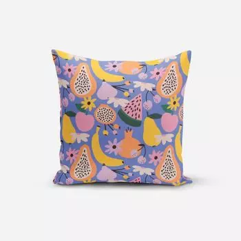 КРАСИВАЯ ЖИЗНЬ. Чехол на подушку из хлопка в стиле ретро, фруктовые цветы, фиолетовый, размер b, размер 80х80см (ВхШ), размер 80х80см (ВхШ) Schner-Leben