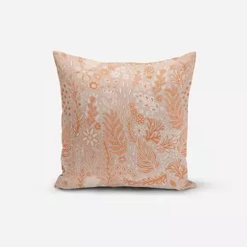 КРАСИВАЯ ЖИЗНЬ. Чехол на подушку из листьев хлопка цветов трав серого размера 80х80см (ВхШ) Размер 80х80см (ВхШ) Schner-Leben