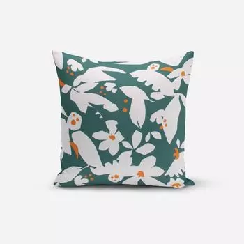 КРАСИВАЯ ЖИЗНЬ. Чехол на подушку Эвази листья цветы абстрактные зеленые цвета экрю размер 70х70см (ВхШ) размер 70х70см (ВхШ) Schner-Leben