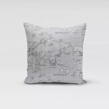 КРАСИВАЯ ЖИЗНЬ. Чехол на подушку Карта мира Фрайетта серый разные размеры размер 70х70см (ВхШ) 70х70см (ВхШ) размер Schner-Leben