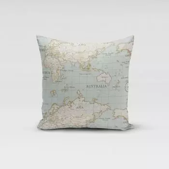 КРАСИВАЯ ЖИЗНЬ. Чехол на подушку Карта мира Фрайетта голубой разные размеры размер 70х70см (ВхШ) 70х70см (ВхШ) размер Schner-Leben