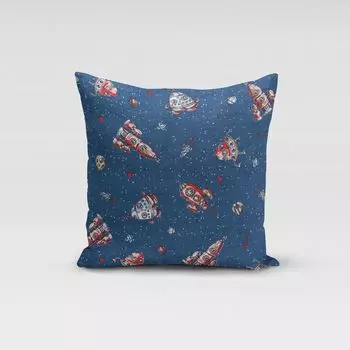 КРАСИВАЯ ЖИЗНЬ. Чехол на подушку «Космический корабль», синий, белый, красный, размер 80x80 см (ВxШ), размер 80x80 см (ВxШ) Schner-Leben